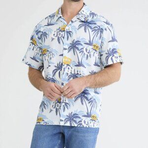 Corona Beer Men's Short Sleeve Button Up Tropical Graphic Woven Resort Shirt 3XL